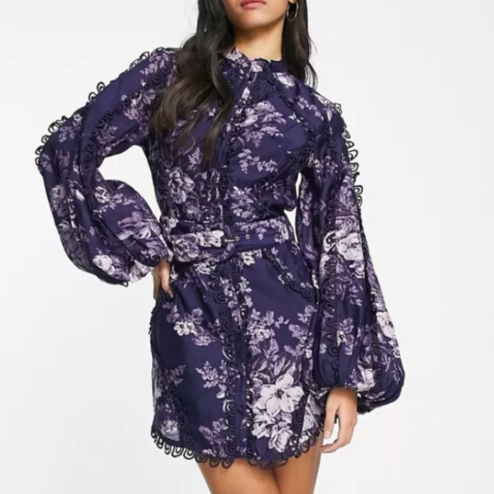 ASOS DESIGN high neck long sleeve mini dress in dark based floral